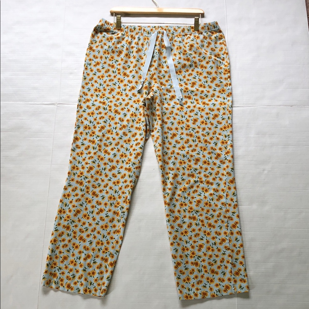 Lands’ End Women’s Sunflower Print PJ Lounging Cotton Pants size L 14-16